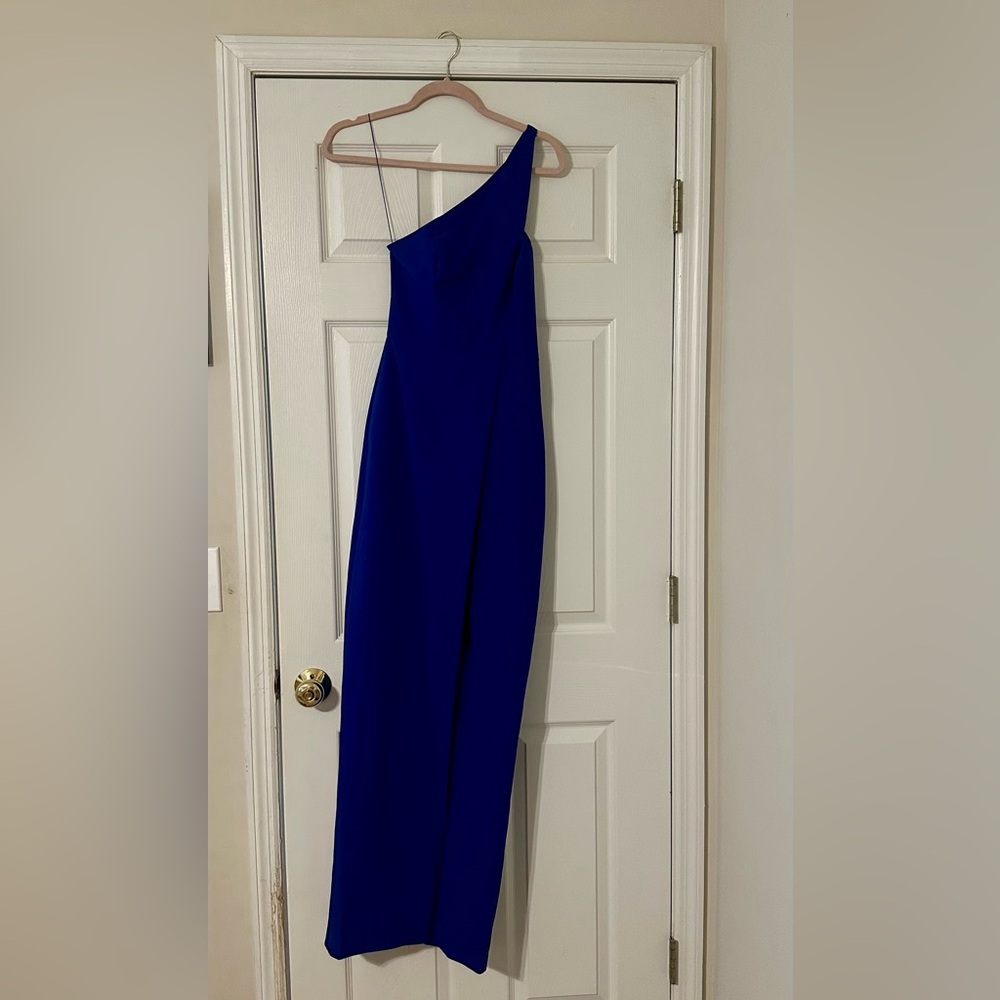 Liv Foster Blue One-Shoulder Gown